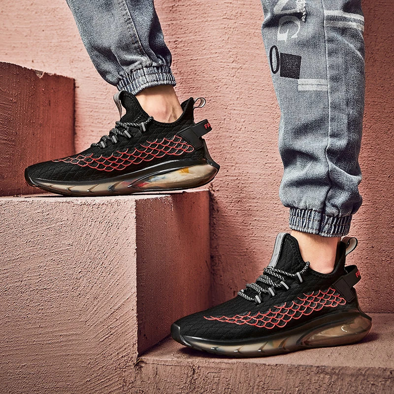 

Spring and Autumn New mens fashion casual shoes Rubber Platform hard-wearing Running Shoes Lace-Up Round Toe Air Cushion Glow