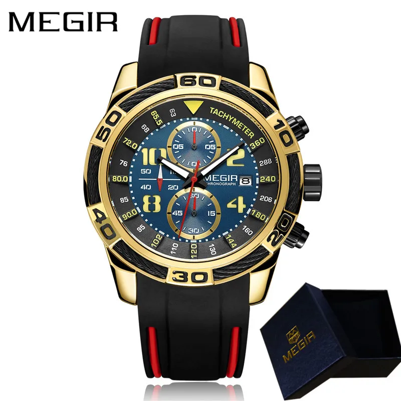 Часы MEGIR Мужские кварцевые с хронографом люксовые Брендовые спортивные