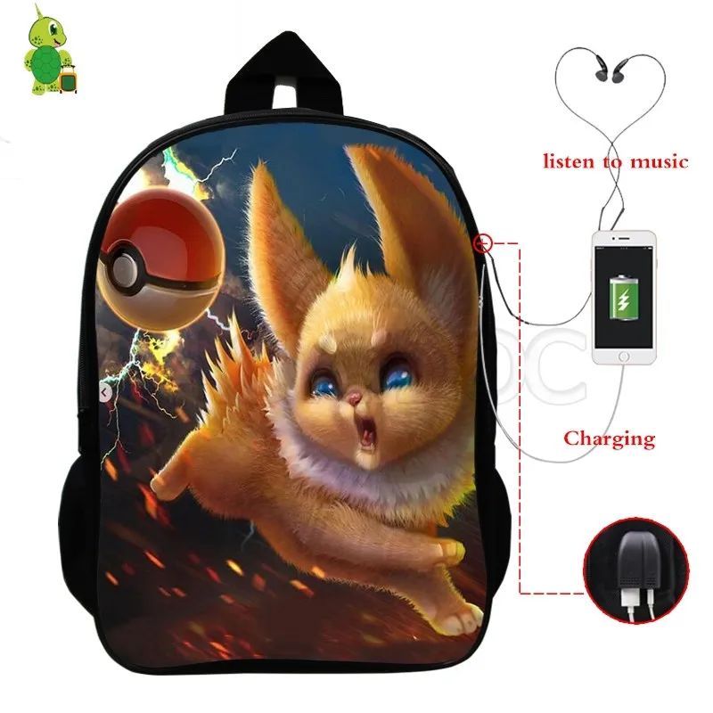 Забавный рюкзак Pokemon Pikachu Mewtwo с зарядкой через USB, многофункциональные школьные сумки для девочек-подростков и мальчиков, большие дорожные сумки через плечо - Цвет: 6