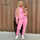 2021 розовый однотонный спортивный костюм, женский комплект, повседневный комплект из двух предметов, топ с капюшоном и штаны, костюм, комплект одежды с длинными рукавами, уличная одежда, Femme