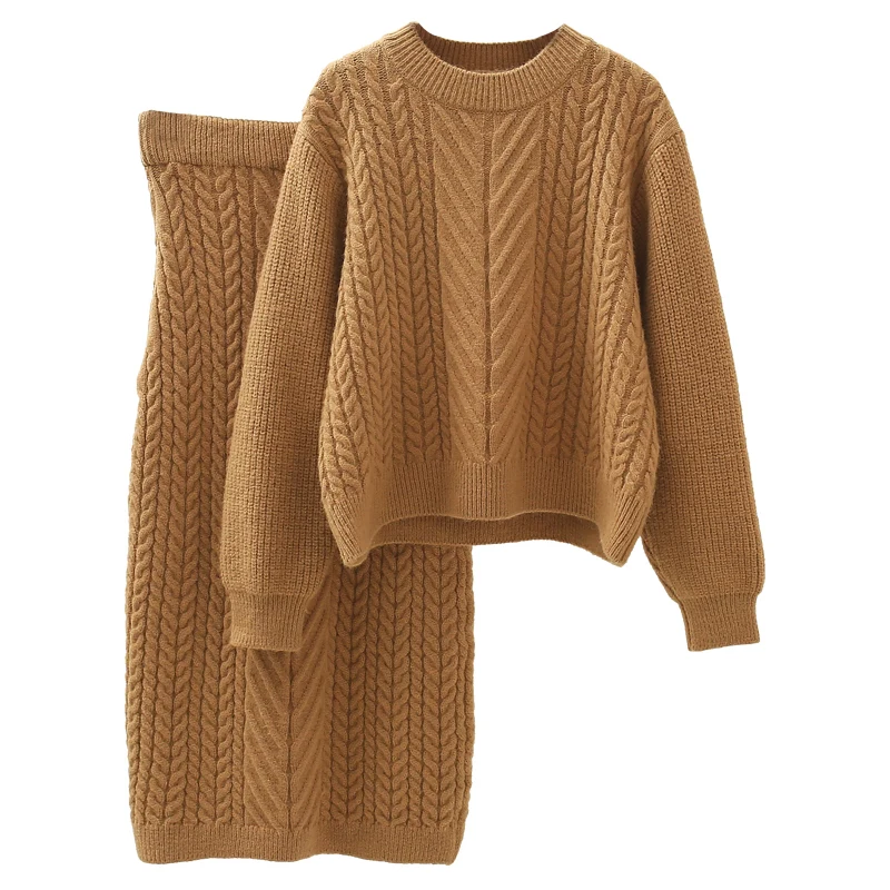 

Winter New Knitted Women Skirts Sets Solid Slim Thicken Warm Female Clothing Suits Top Quality