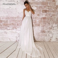 shwaepepty sparkly white sequined beach wedding dresses 2021 sexy spaghetti straps backless long train bridal gowns vestido