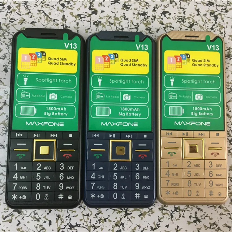 Кнопочный телефон V13 мобильный 2 8 дюйма четыре Sim-карты Основная клавиатура Bluetooth