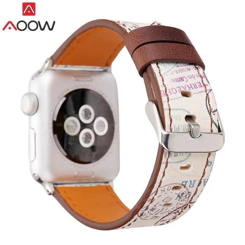 Винтажный кожаный ремешок для часов Apple Watch 38 мм 42 мм красный цветочный принт для женщин и мужчин сменный мужской т-браслет ремешок для iwatch 1 2 3