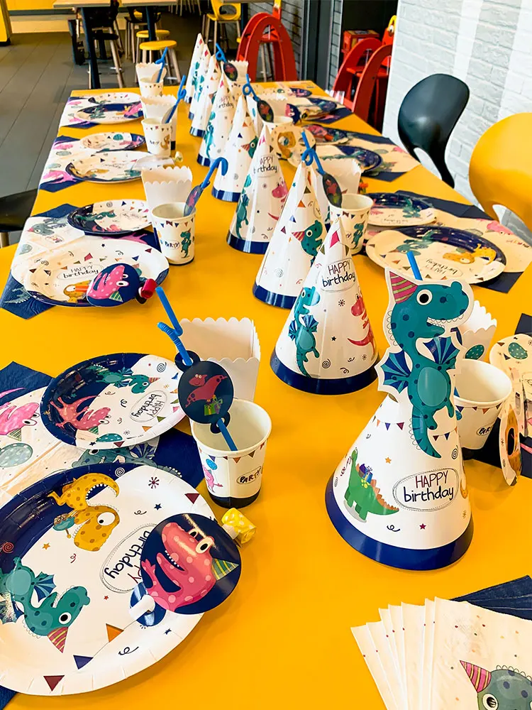 Одноразовые украшения для дней рождения динозавра посуда вечеринок динозавр