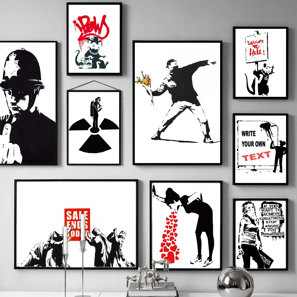 

Nordic Character Canvas Painting Girl and Red Balloon Mural Banksy Art Canvas Painting Artist Room Decoration Picture