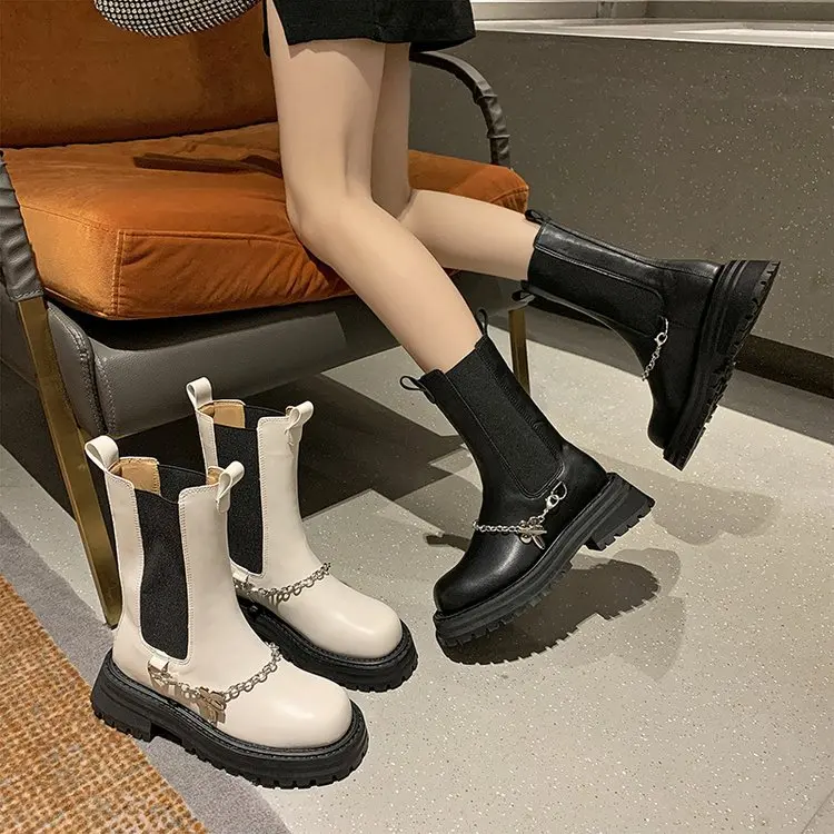 

Женские ботинки Martin на толстой подошве, на толстом каблуке, с цепочкой и круглым носком, в британском стиле, новинка осенне-зимнего сезона 2021