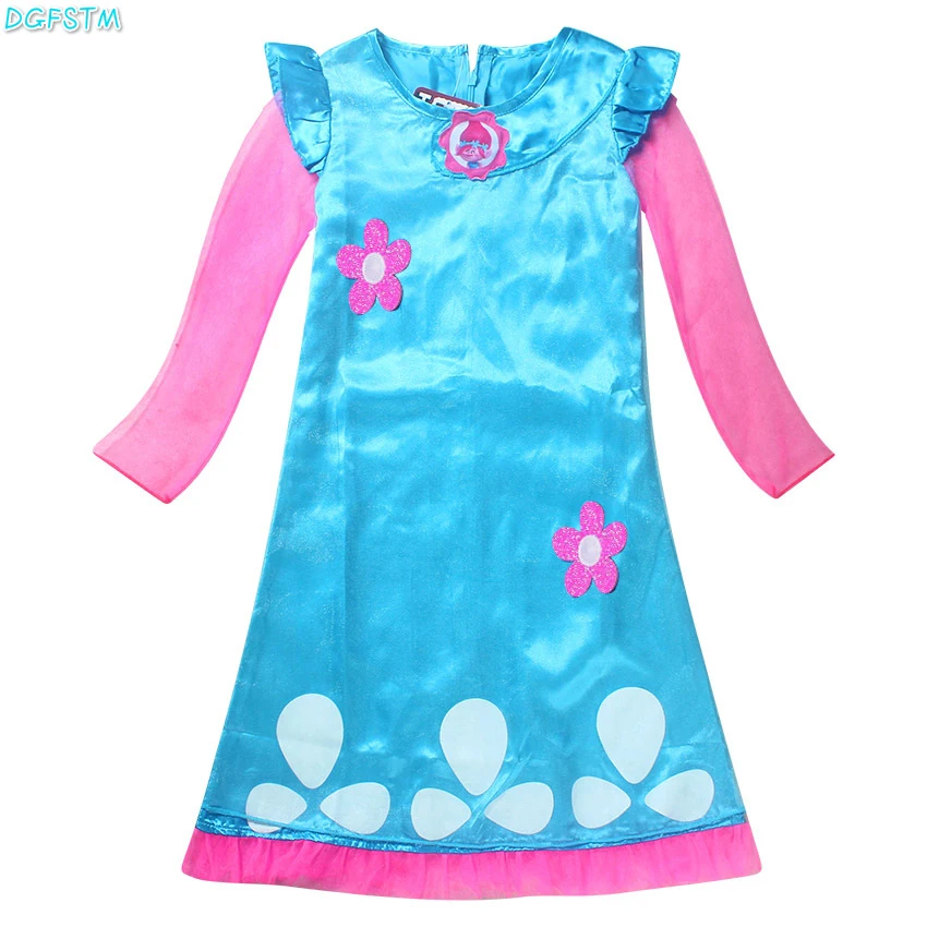 2021 New Troll Wig+dress set Children Costumes For Girls Carnival Kid Dress Trolls Clothes Poppy Party vestido de festa | Тематическая