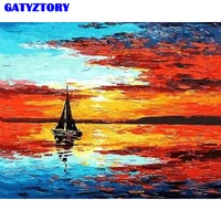 gatyztory painting by numbers paint landscape ship sunset canvas picture diy oil painting hand painted modern for home decor