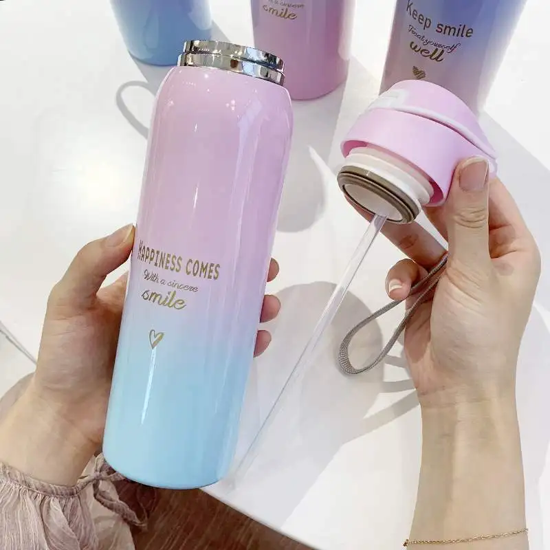 480 мл изолированные термосы для молока и кофе Cup18/8 термос из нержавеющей стали соломенная бутылка для воды градиентная спортивная и уличная вакуумная колба