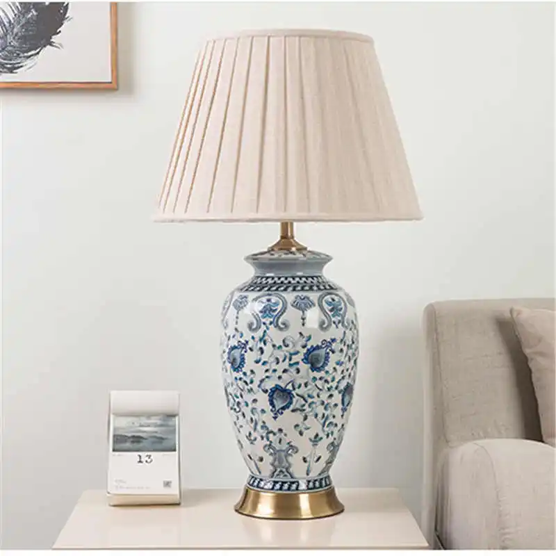 Сине белая ваза с сливой фарфоровая керамическая настольная лампа для спальни
