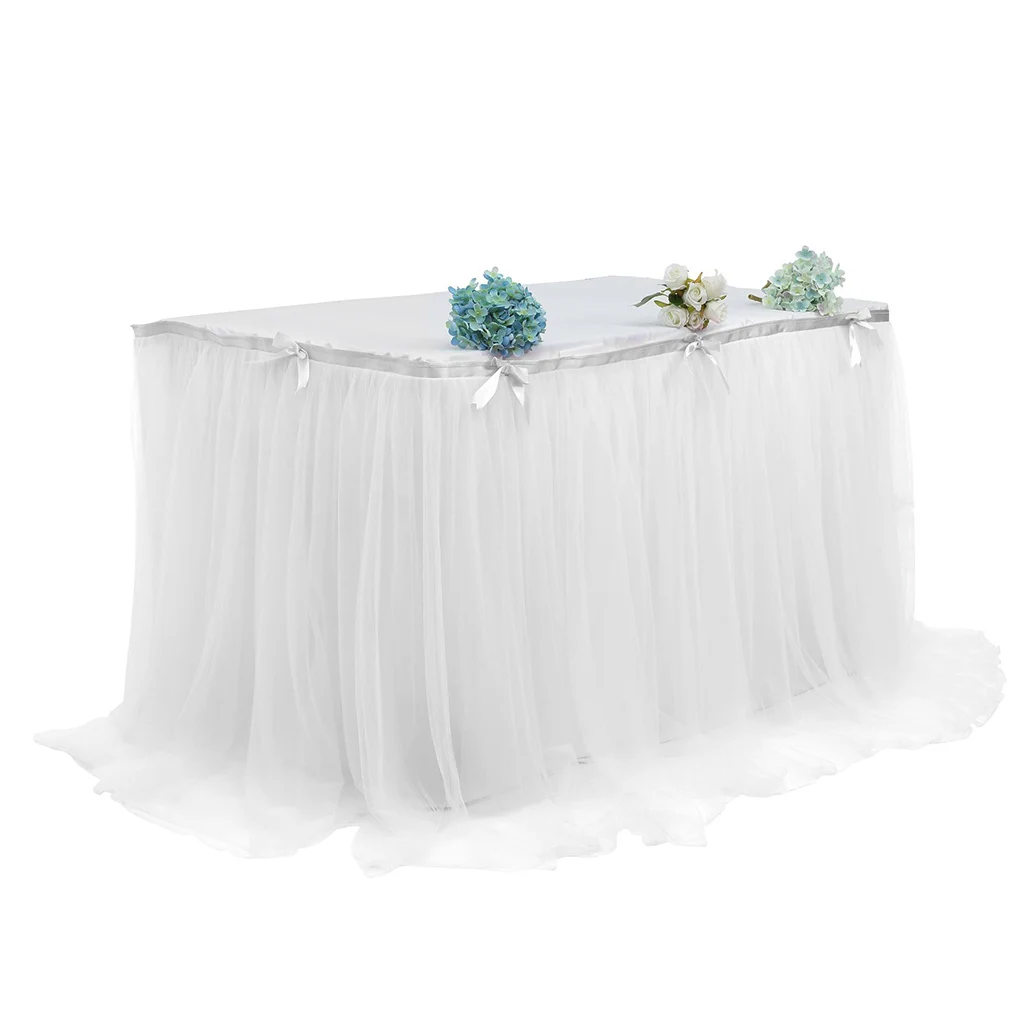White 450*76 см, милые украшения стола, украшения для детского душа, пачка, скатерть, розовая Тюлевая юбка, Романтическая свадьба, день рождения, вечеринка - Цвет: White