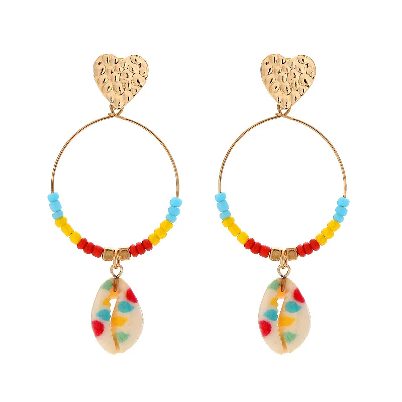 2019 New Arrival Bohemian Colorful Seadbead Cowrie Shell Drop Hoop Earring Natural Stone Jewelry for Women Girls | Украшения и
