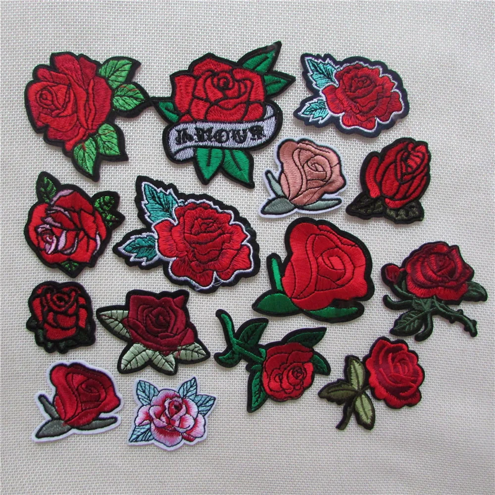 Новое поступление высокое качество вышитые розы цветы патчи для одежды