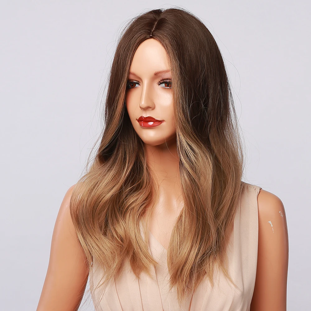 Long Wave Ombre Brown Blonde Highlight Synthetic Wigs for Black Women - HENRY MARGU Middle Part Cosplay Heat Resistant Wigs image 5