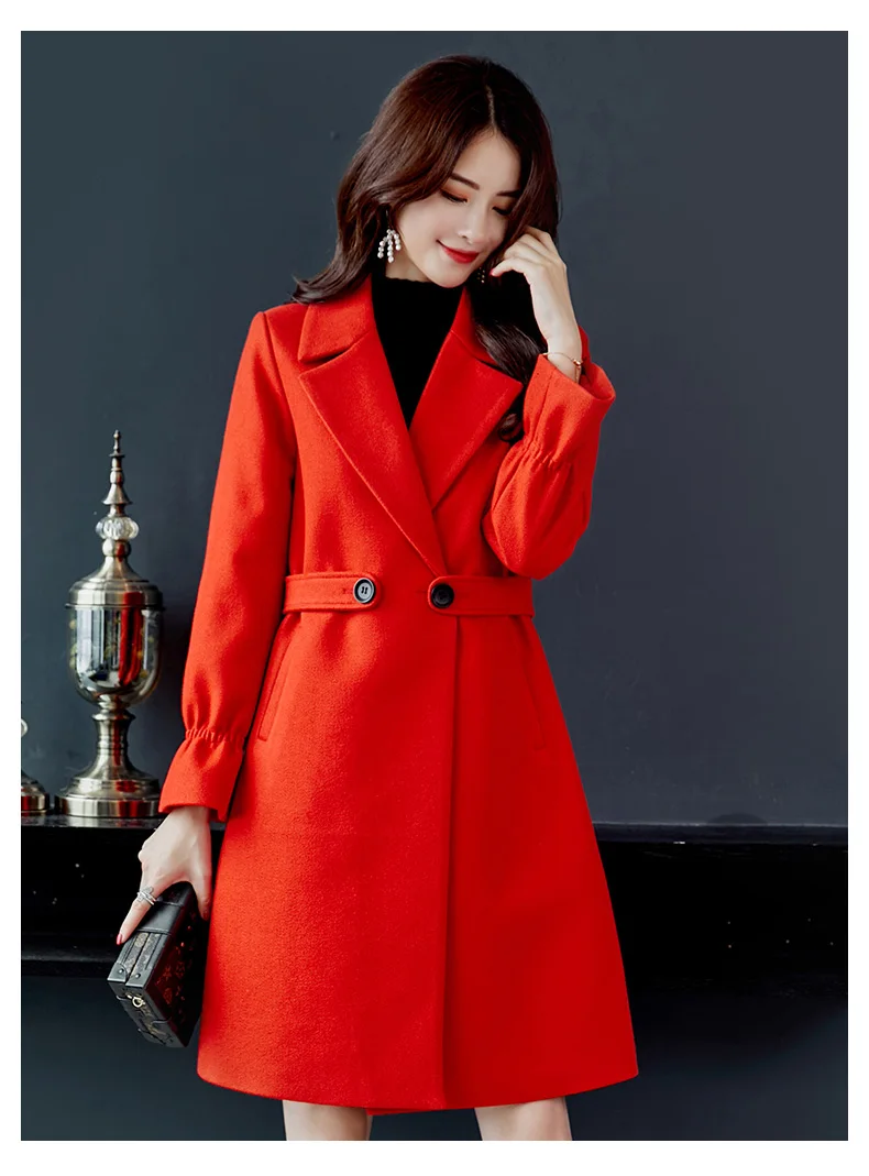 Корейское Новое тонкое шерстяное пальто женская верхняя одежда с длинными