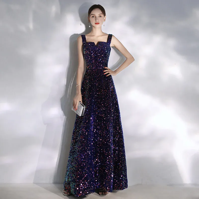 

Stunning Sequins Evening Dresses Square Neck Backless Long Floor Length Prom Party Gowns Hot Sale Celebrity Runway robe