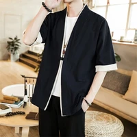 linen half sleeve traditional shirt man chinese style retro spring outfits coat male loose single button japanese kimono