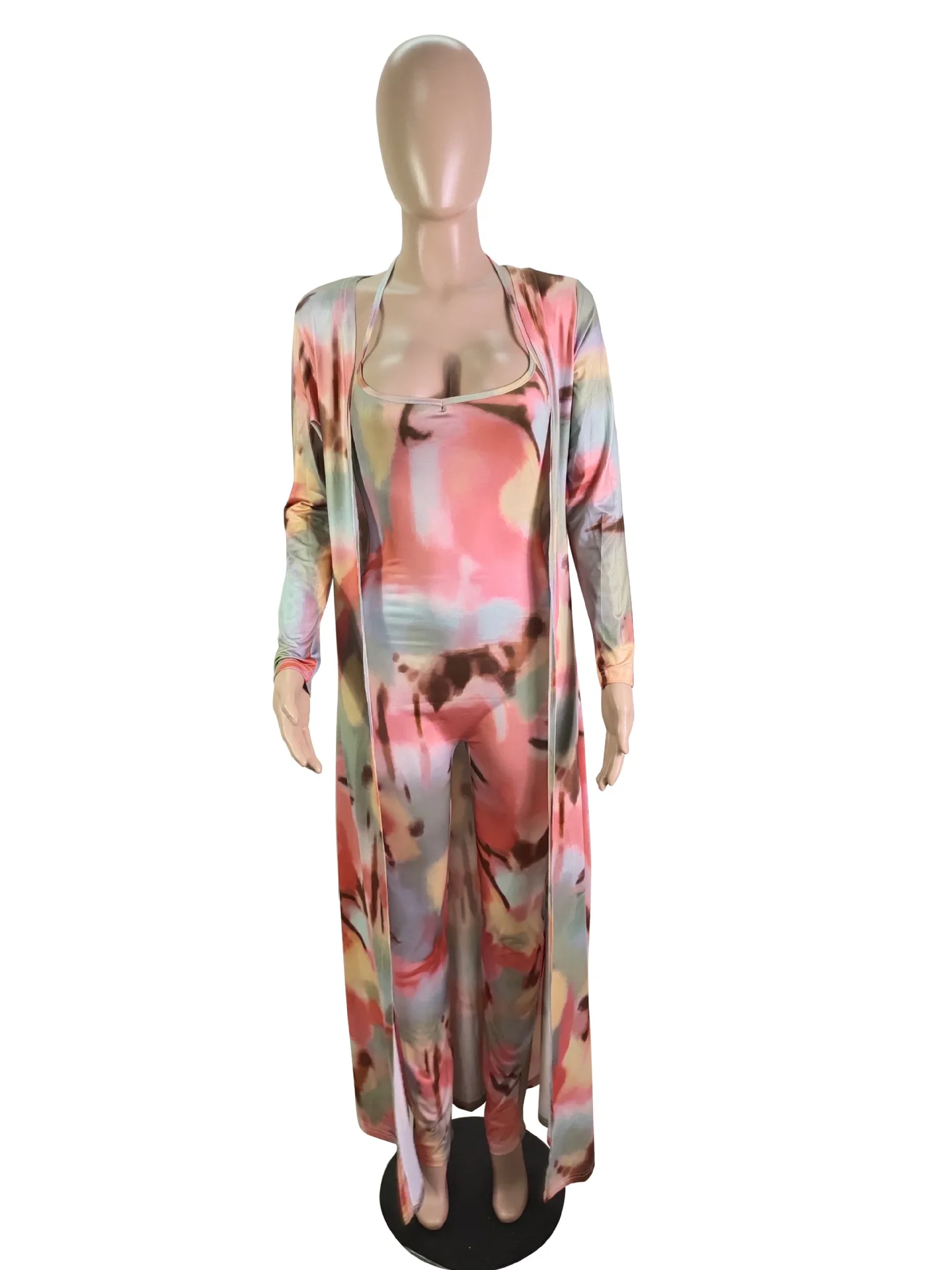 

Two Piece Set Women Long Sleeve Coat and Halter Bodycon Trousers Jumpsuit Sets Printed Outfit Playsuit Wholesale Dropshipping