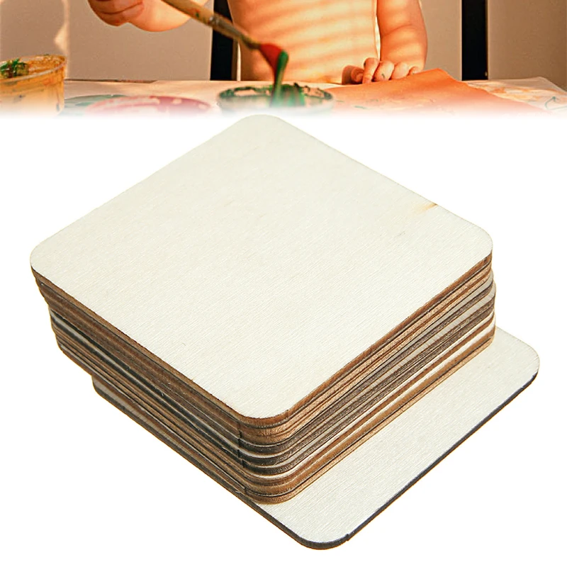 

10pcs New Wooden Square Blank Coasters DIY Unfinished Wood Craft Blanks 64*64mm Unfinished Wood Pieces Plate