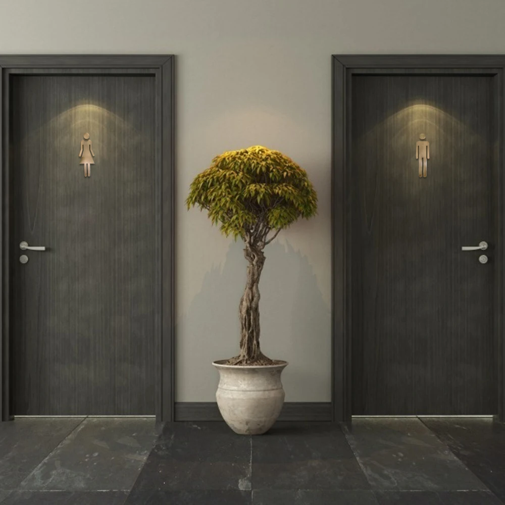 Restroom Washroom Signage WC Decals Adhesive Backed Acrylic Toilet Symbol Decoration Home Gold Bronze ABS Plastic Silver Office |