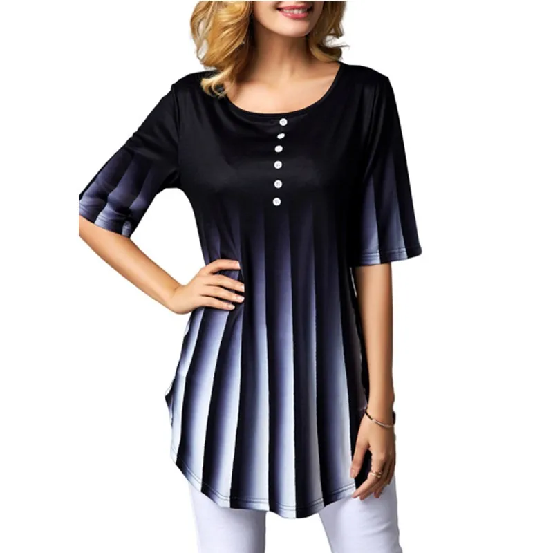 

Женская футболка в полоску, с круглым вырезом и пуговицами