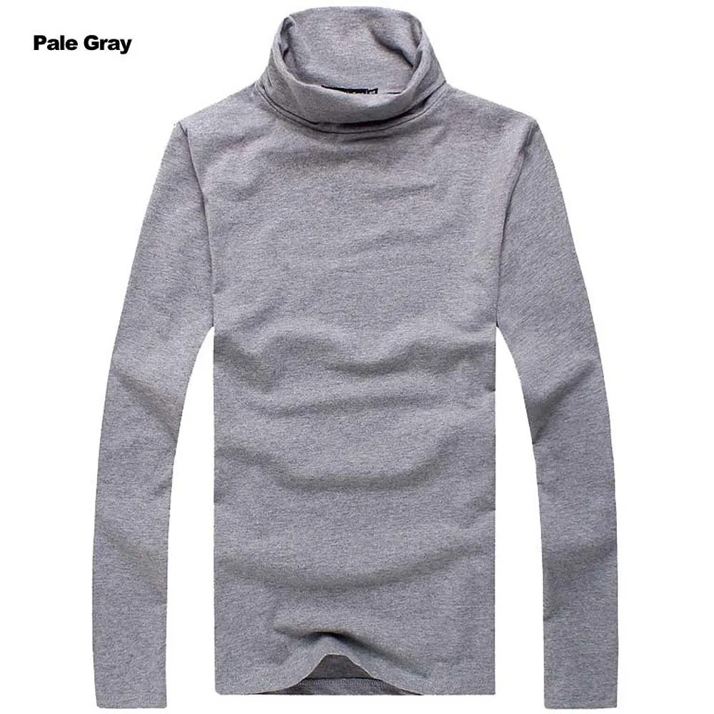 Light Gray Новые осенние повседневные мужские футболки с длинными рукавами из хлопка с высоким воротником, облегающие стильные футболки, футболка больших размеров s-xxxl - Цвет: Light Gray