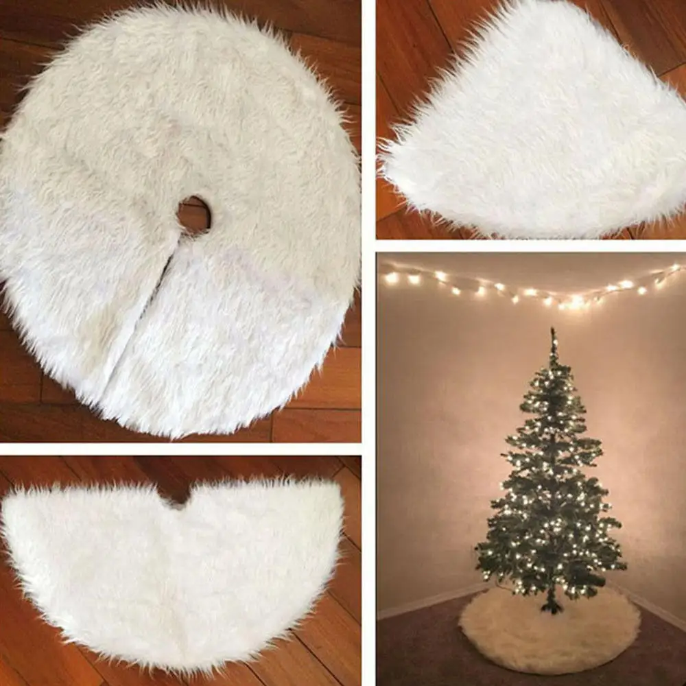

White Plush Christmas Tree Skirt Pure White Long Hair Christmas Tree Carpet Xmas Home Party Decoration 78cm Drop shipping