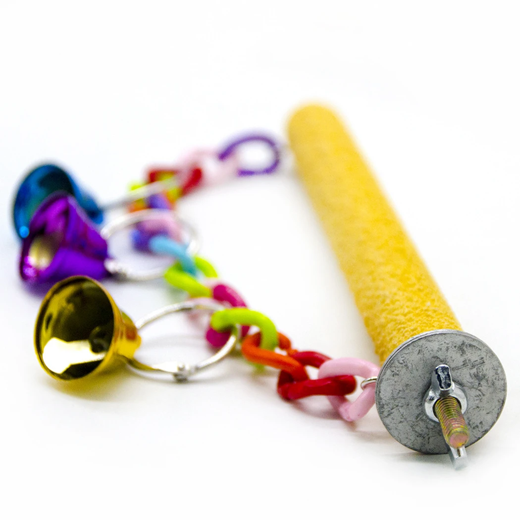 

1PCS Colorful Bird Perch with Bell Creative Funny Frosted Bird Stand Perch Bird Cage Toy Metal Parrots Swing Toy for Parrots