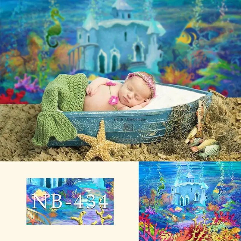 

Under the Sea castle Backdrop for photography seaweed newborn portrait photo shoot background mermaid birthday party backdrops