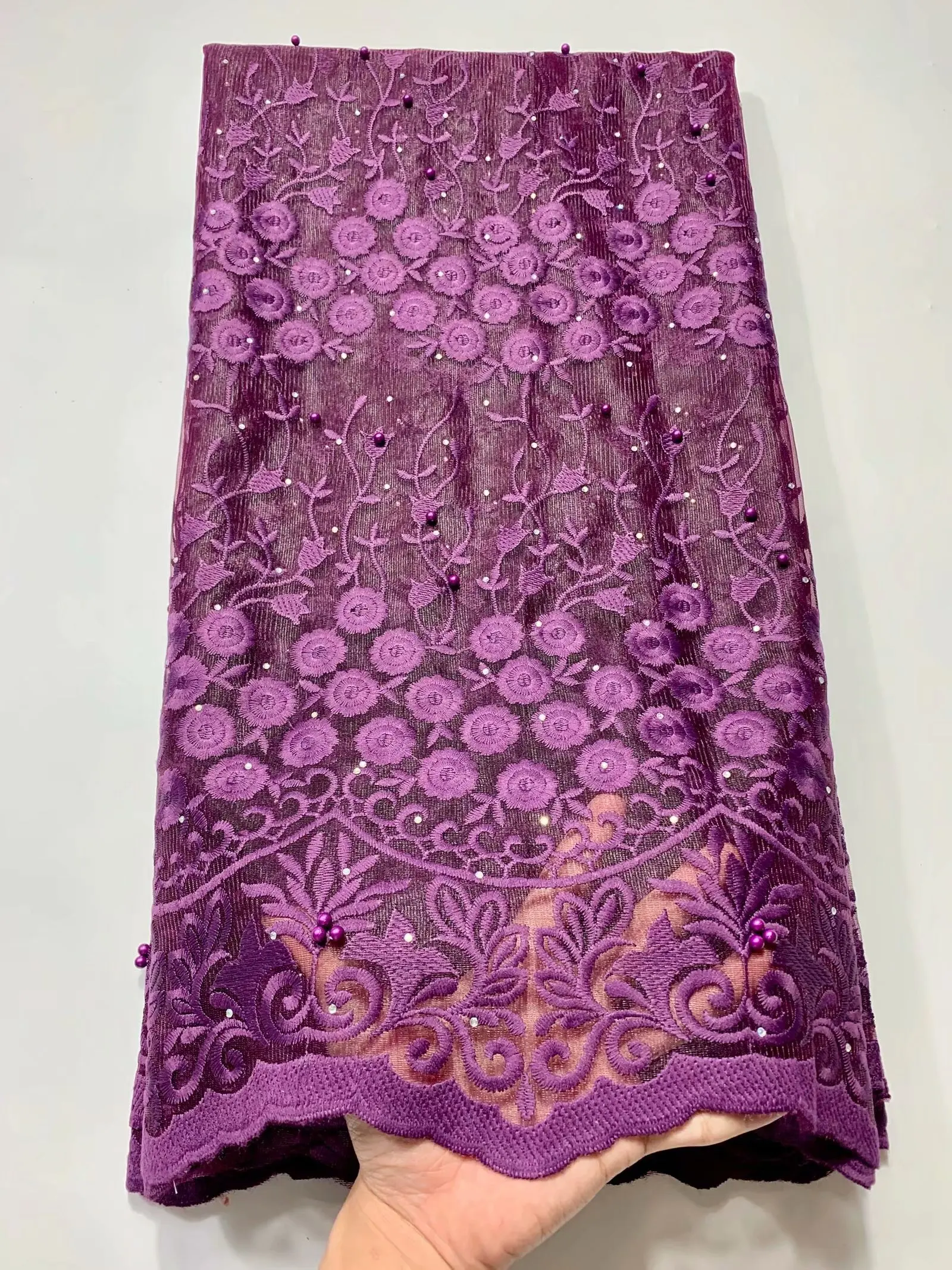 

gray African Lace Fabric 2020 High Quality Lace with Beaded stone Nigerian Mesh Lace Fabrics for Bride French Tulle Lace Fabric