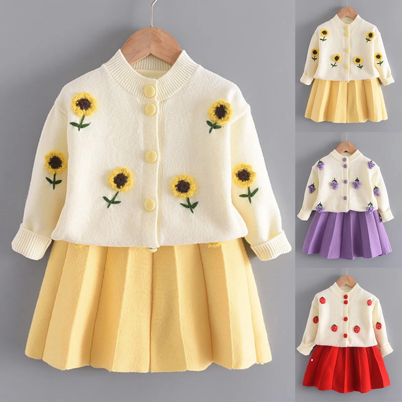 Toddler Kids Children Baby Girls Floral Knitted Cardigan Sweater Coats Skirt Set Long sleeve baby boy clothes winter sets E1 | Детская