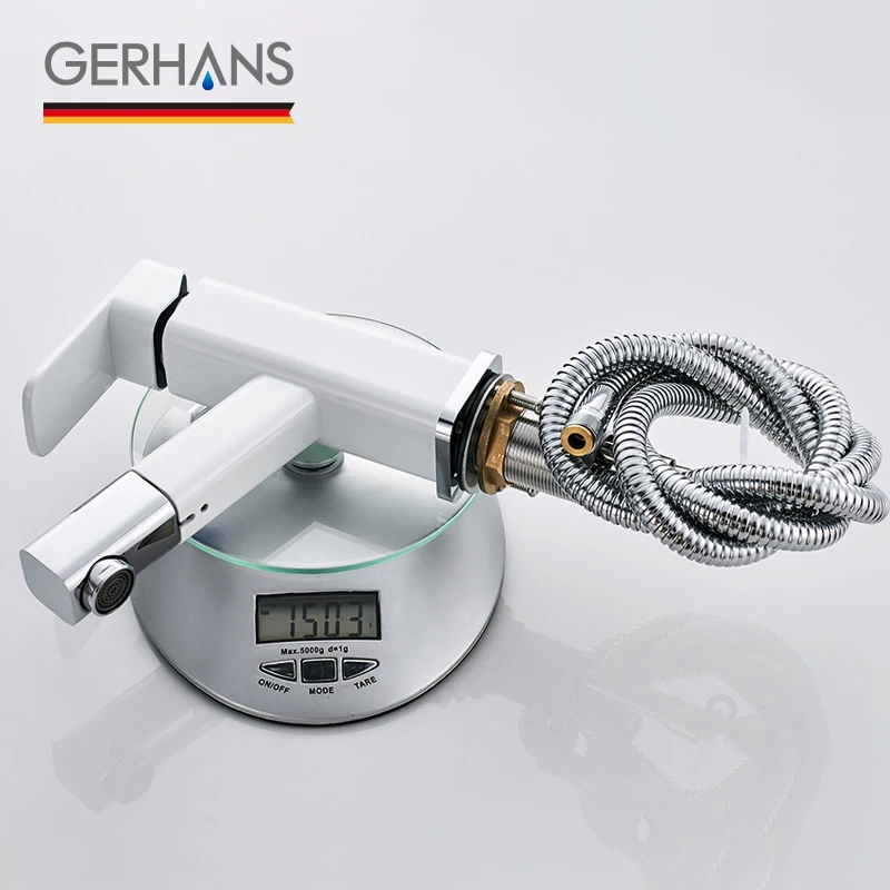 GERHANS Faucet K11016W Смеситель для умывальника с выдвижной лейкой Цвет: Белый+Хром |