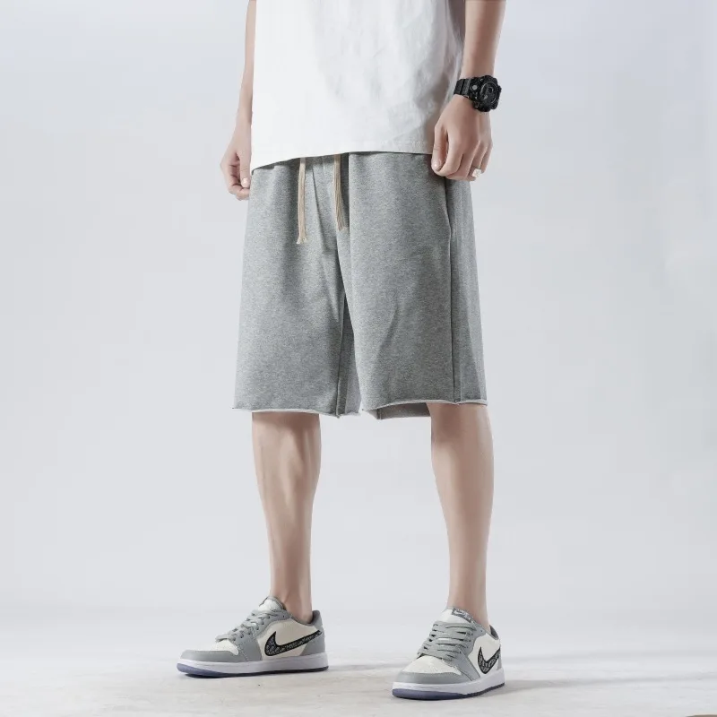 

240 г хлопковые спортивные брюки без оправы мужские летние корейские Молодежные повседневные шорты 2021 эластичные брюки с Кулиской