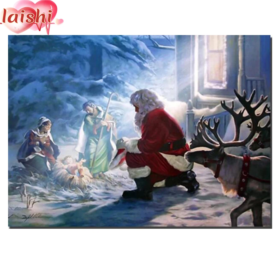 

Алмазная 5D картина «Дед Мороз», круглая Вышивка крестиком, украшение для дома, рождественский подарок, картины