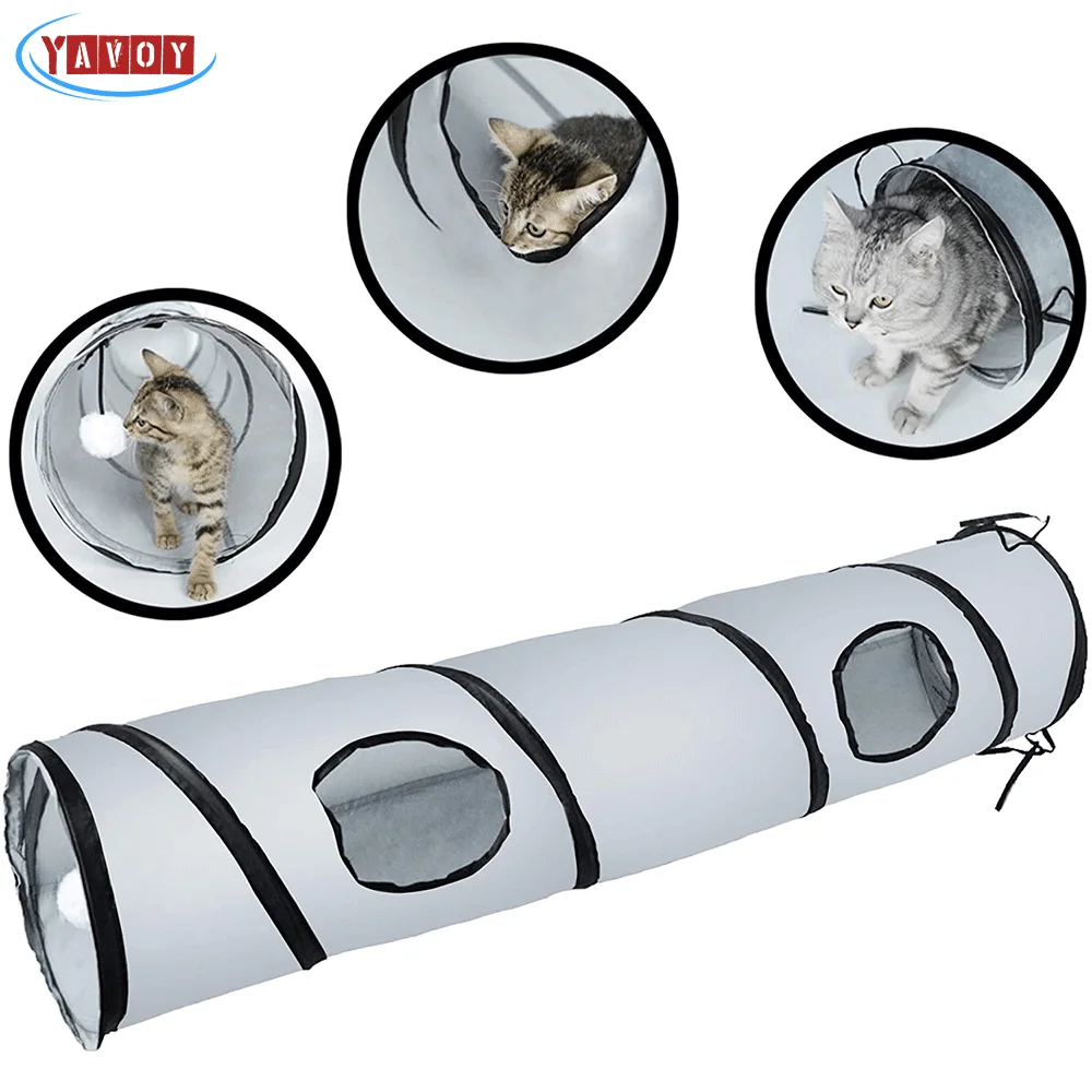 

Cat Tunnel for Indoor Cats Collapsible Straight Tube Tunnels Pop-up Pet Plaything Peek Hole Hideaway Play with Ball Interactive