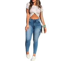 new fashion stretchy blue jeans women casual denim pants trousers women pencil skinny pocket slim push up calf length trousers