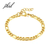 jhsl unisex men women figaro chain bracelets charm silver gold color stainless steel female bangles fashion jewelry