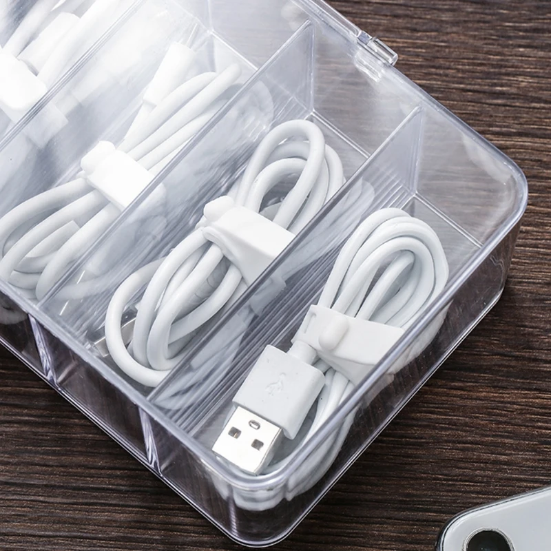 

Data Cable Storage Box Charging Cable Earphone Organizer 8 Grids Transparent Headset Case
