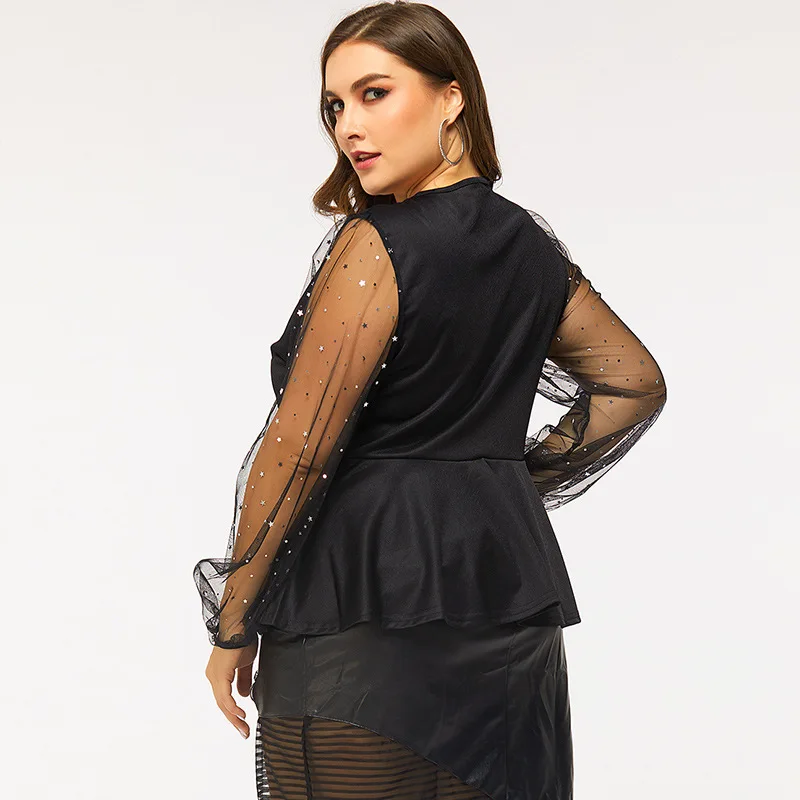 Женская блузка рубашка сексуальная v образный вырез пышная длинный рукав плюс