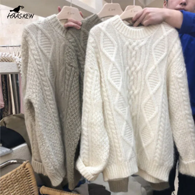 

Female Sweater Pullover White Autumn Winter Clothes Women Korean Fashion Loose Long Sleeve Sweater Casual Warm Knit Top Pullover