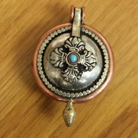pn053 vintage tibetan copper lucky knot dorje buddhist prayer box pendant necklace handmade nepal 37mm round gau amulet