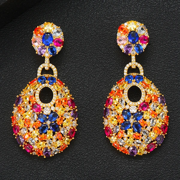 MULTICOLOR GODKI 50 мм очаровательные горячие модные роскошные звенья серьги с подвесками и цепочками для женщин полный Mirco CZ украшенное кубическими камнями Циркон Свадебные модные ювелирные изделия - Окраска металла: MULTICOLOR