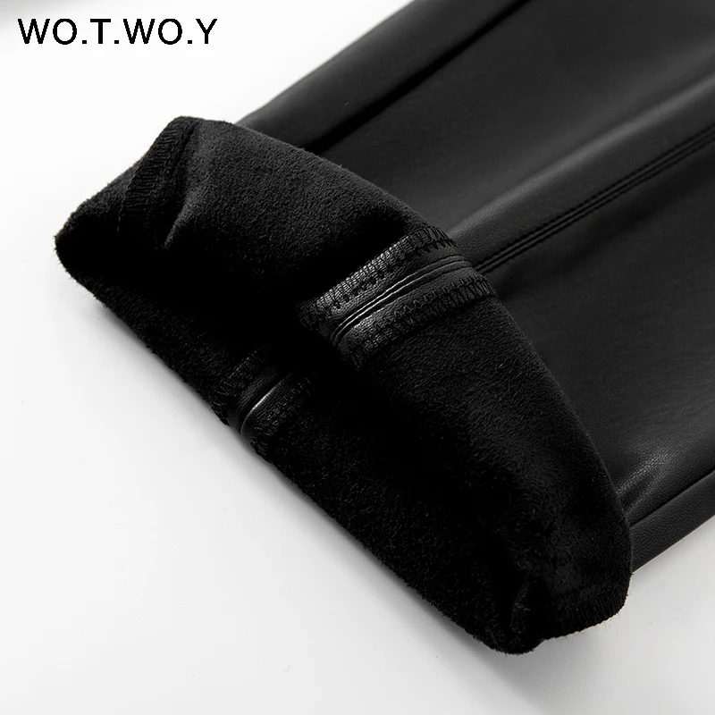 WOTWOY, осенне-зимние кожаные узкие брюки с высокой талией, женские уличные облегающие длинные кожаные брюки, женская одежда Harajuku