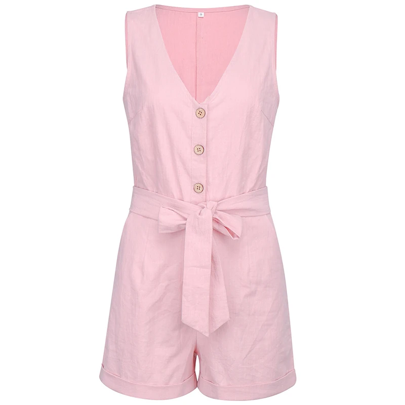

Casual Playsuit Woman Off Shoulder Belt Tunic Pink Black Solid Summer Elegant Short Jumpsuit 2021 Overalls For Women