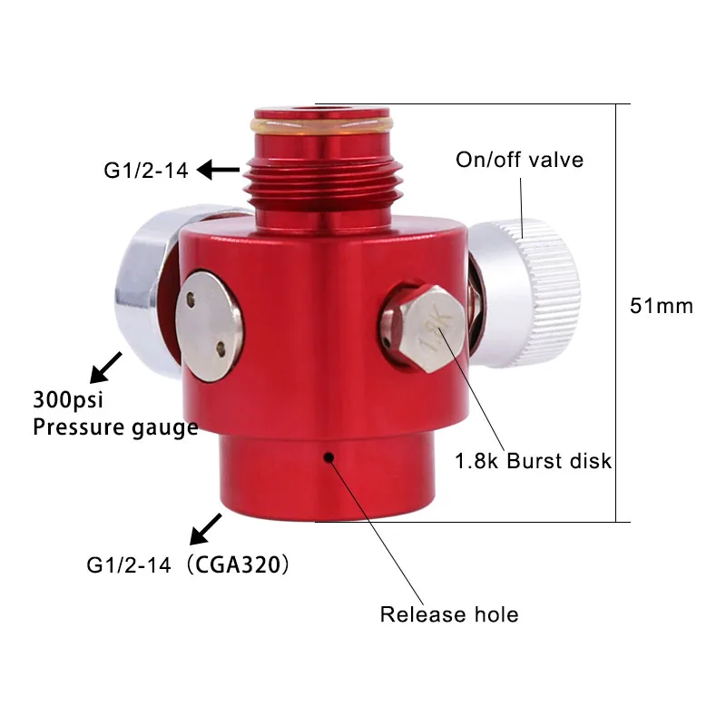 SPUNKY многоцветный 0-300psi Пейнтбол сжатия воздуха/Co2 Регулируемый регулятор с 1,8 K Burst Disk