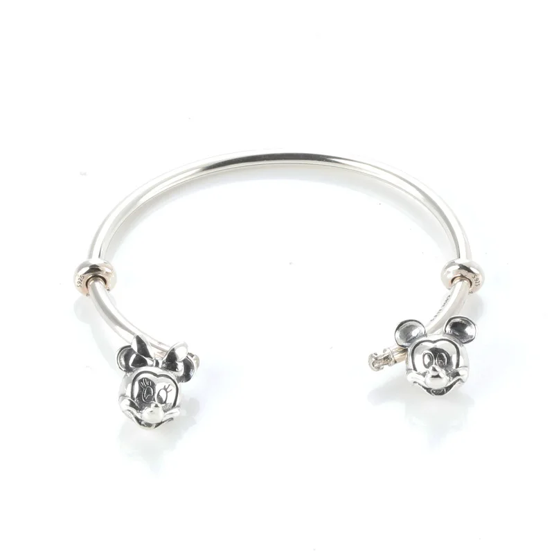 

TOP SALE Authentic 100% 925 Sterling Silver Opening Mickey Minnie Bracelet for Christmas Gift