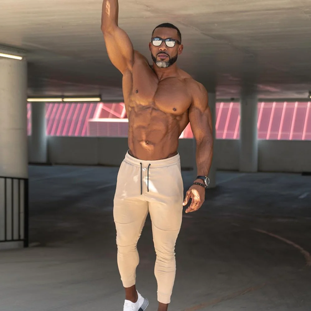 Однотонные повседневные штаны для бега мужские облегающие спортивные брюки