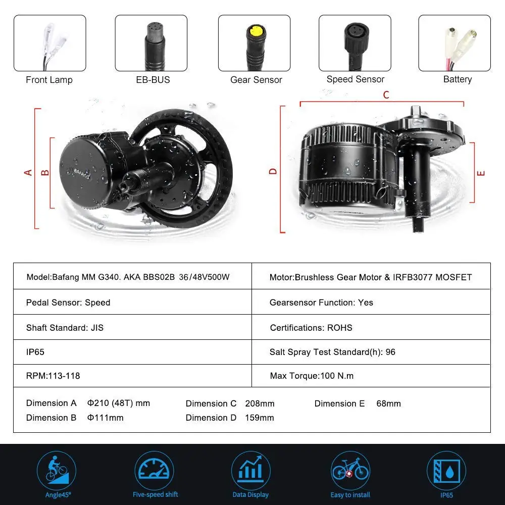 Bafang BBS02B 48 в 500 Вт Средний приводной двигатель фотография DPC18 850C P850C 500C 860C дисплей
