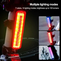 multi color rgb bicycle rear light usb charging 14 mode taillight mtb night riding cob led warning bike lamp